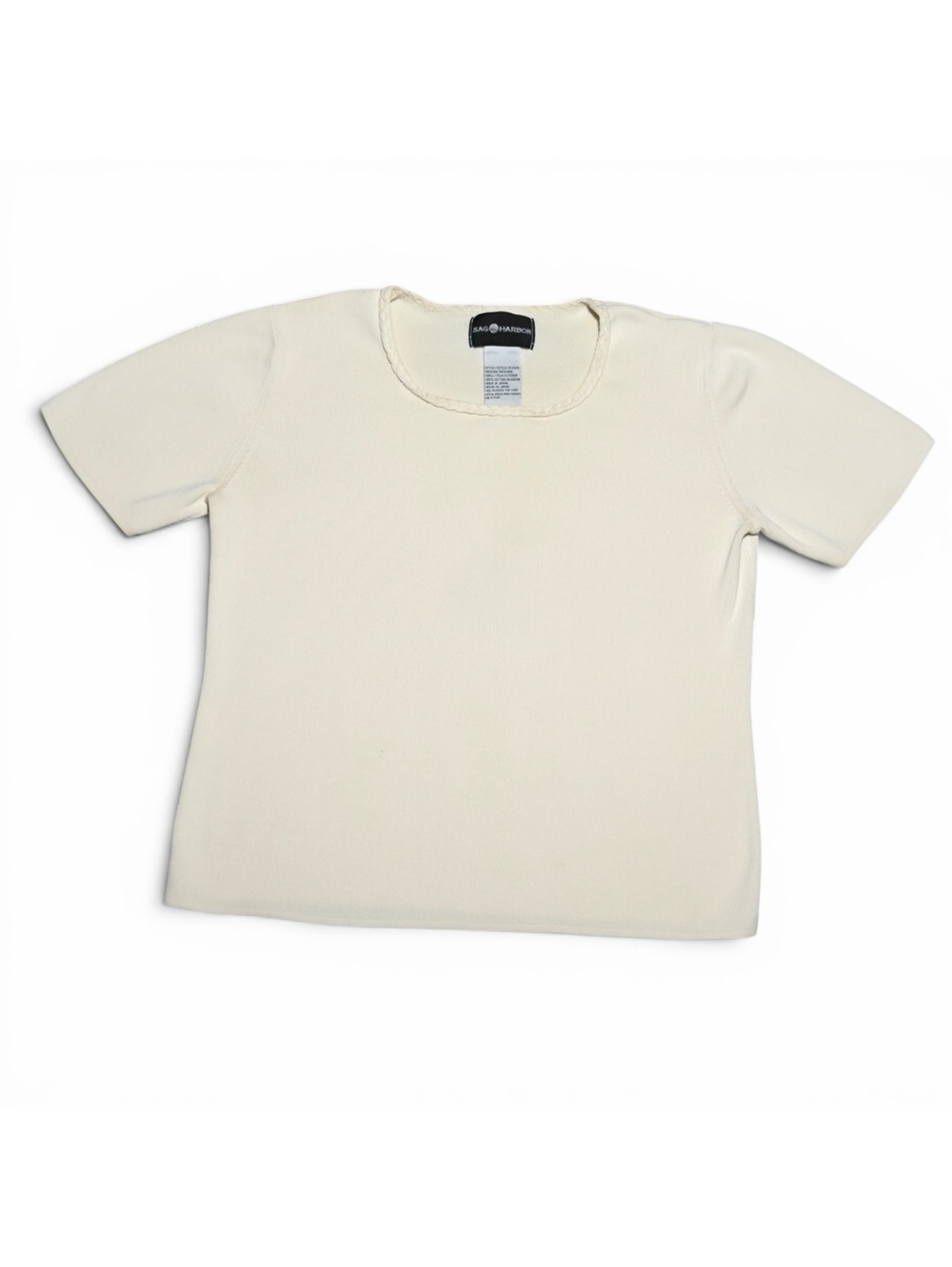 Vintage Sag Harbor Cream 100% Cotton Short Sleeve Top, Medium